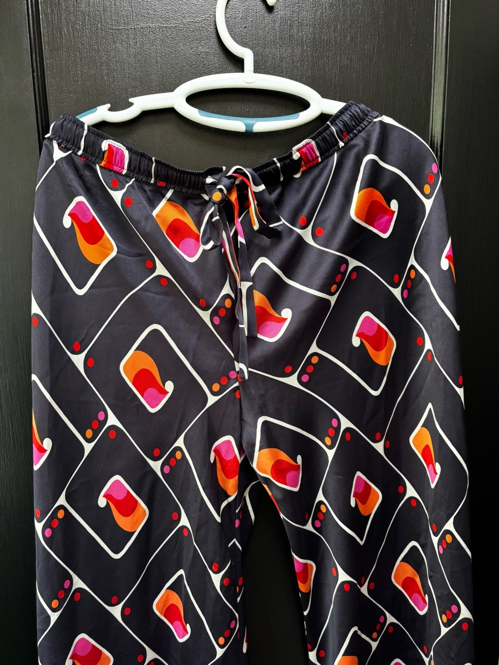Zara Black Wide Leg Pants with Orange and Pink Geometric Print